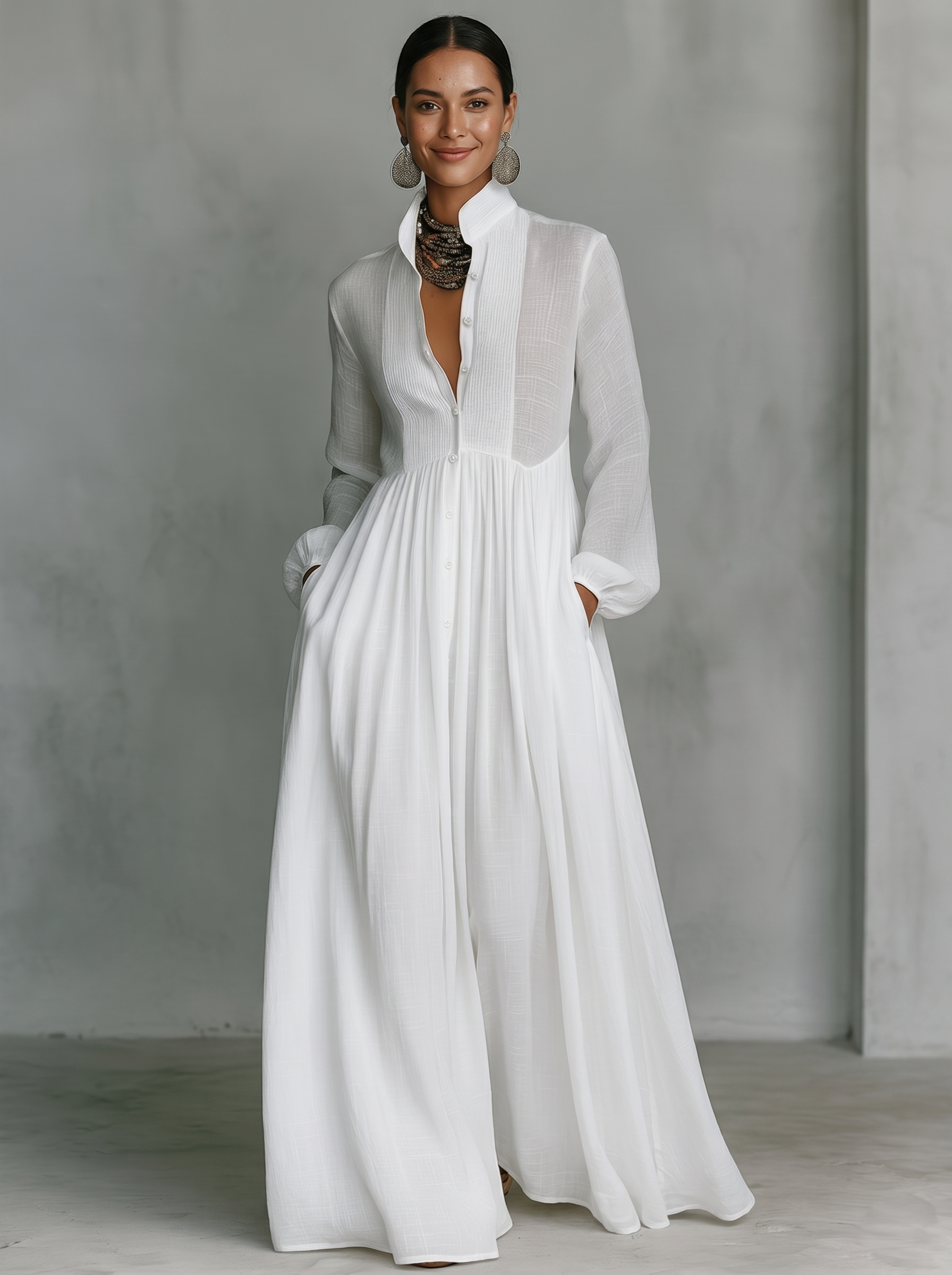 Minimalist Cotton Linen Maxi Dress Women UK – Wedding Guest Garden Party Evening Gown, Resort Holiday