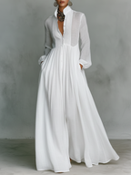 Minimalist Cotton Linen Maxi Dress Women UK – Wedding Guest Garden Party Evening Gown, Resort Holiday