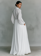 Minimalist Cotton Linen Maxi Dress Women UK – Wedding Guest Garden Party Evening Gown, Resort Holiday