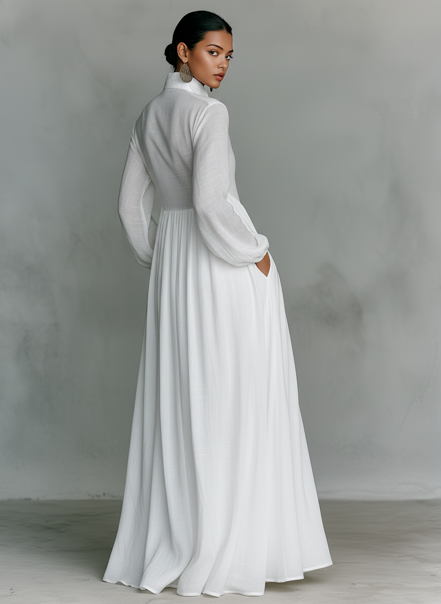Minimalist Cotton Linen Maxi Dress Women UK – Wedding Guest Garden Party Evening Gown, Resort Holiday