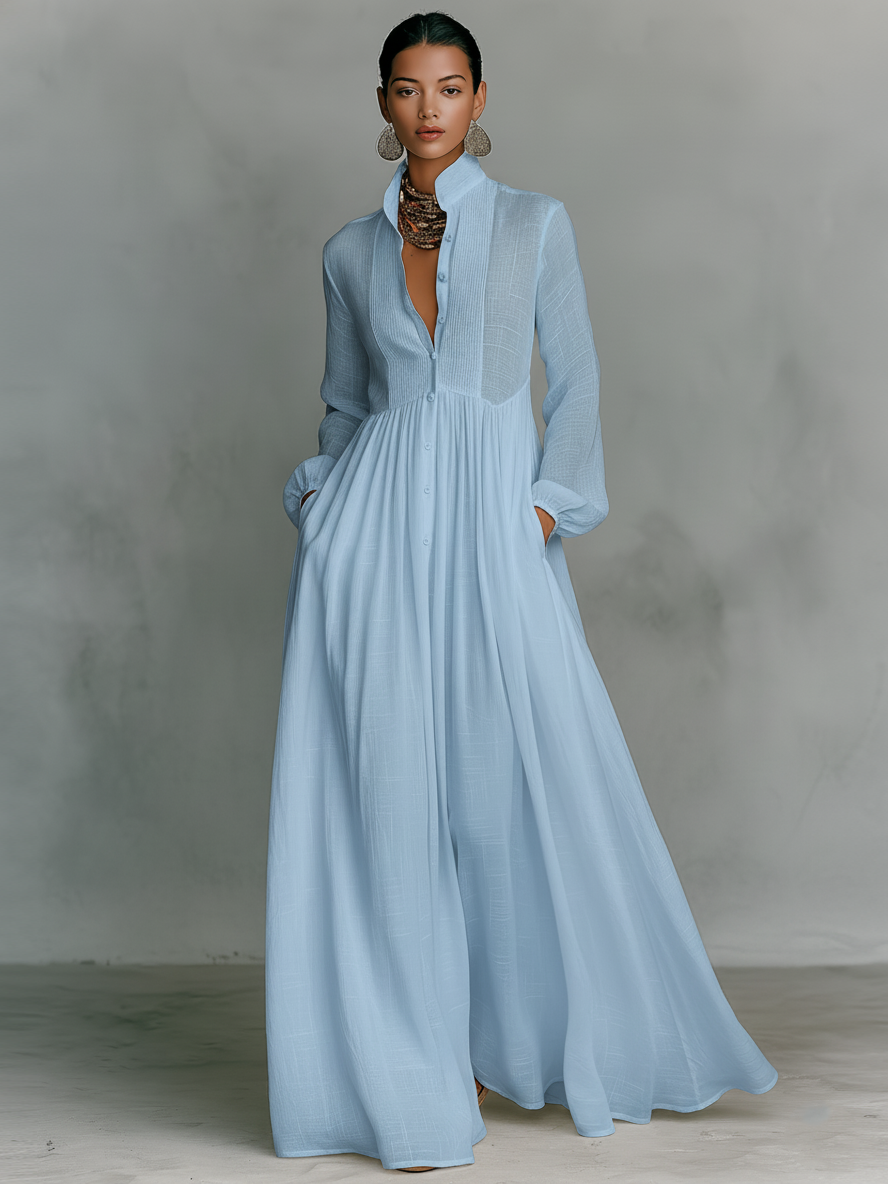 Minimalist Cotton Linen Maxi Dress Women UK – Wedding Guest Garden Party Evening Gown, Resort Holiday