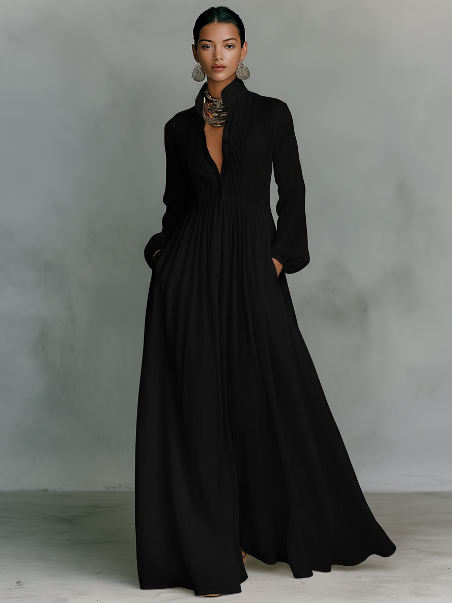 Minimalist Cotton Linen Maxi Dress Women UK – Wedding Guest Garden Party Evening Gown, Resort Holiday