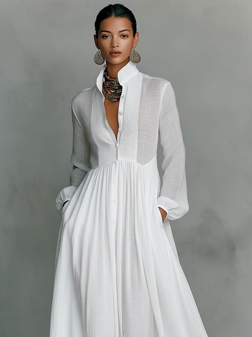 Minimalist Cotton Linen Maxi Dress Women UK – Wedding Guest Garden Party Evening Gown, Resort Holiday