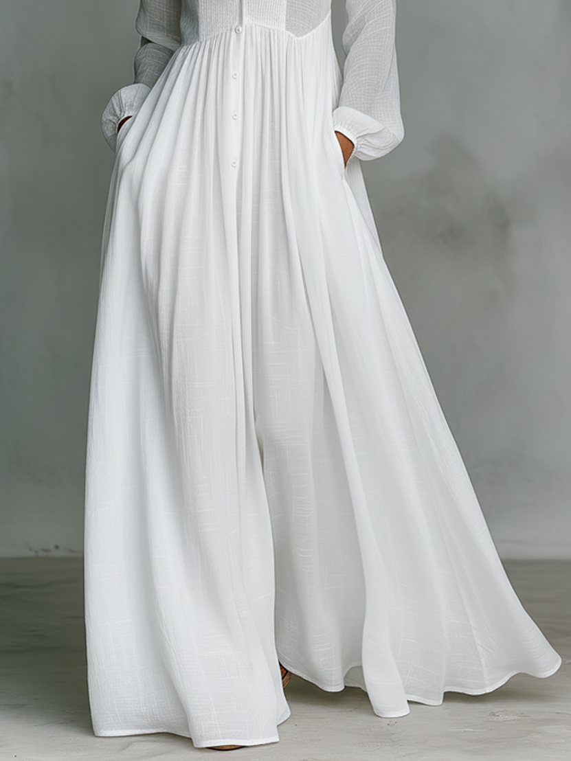 Minimalist Cotton Linen Maxi Dress Women UK – Wedding Guest Garden Party Evening Gown, Resort Holiday