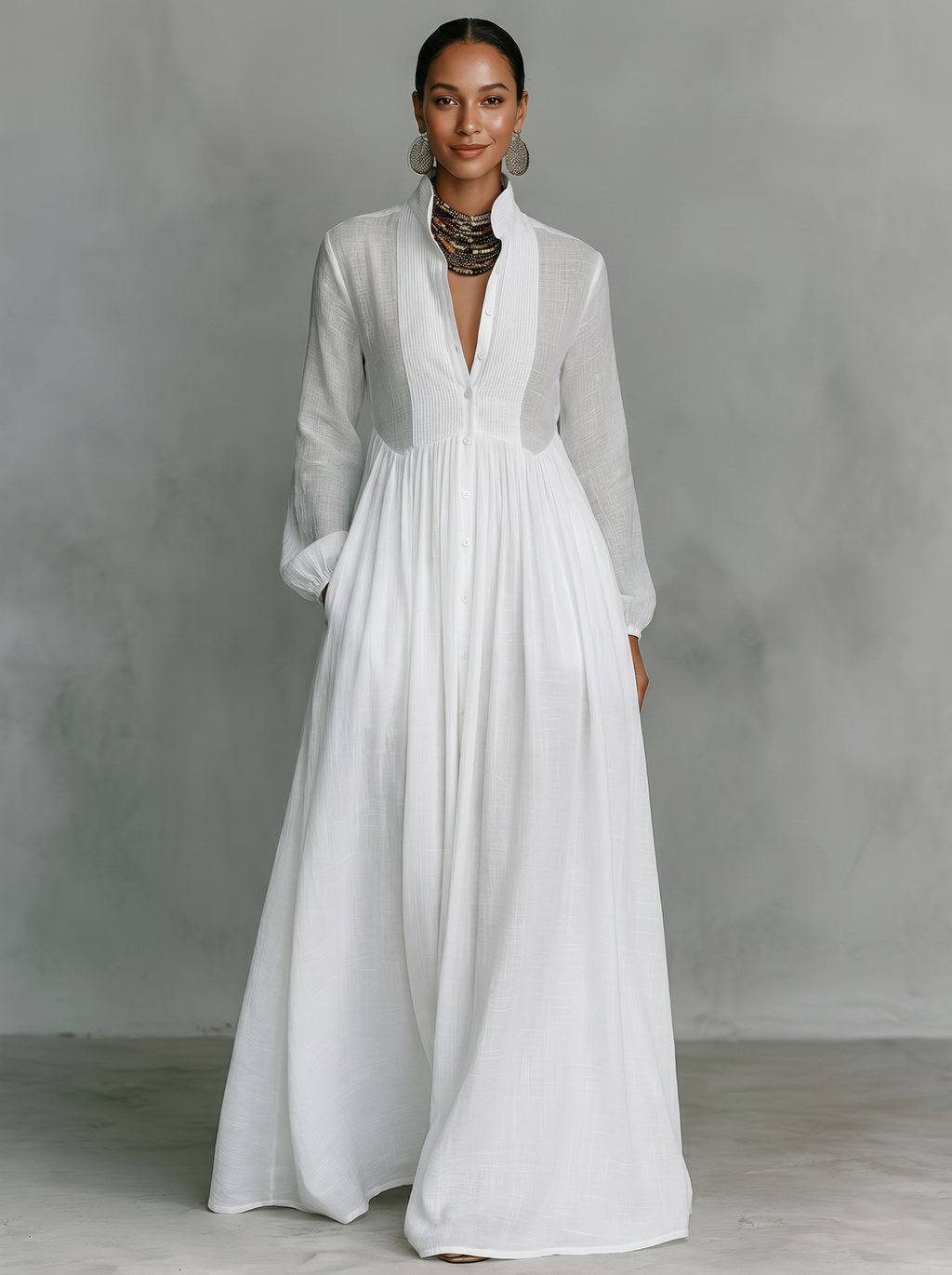 Minimalist Cotton Linen Maxi Dress Women UK – Wedding Guest Garden Party Evening Gown, Resort Holiday