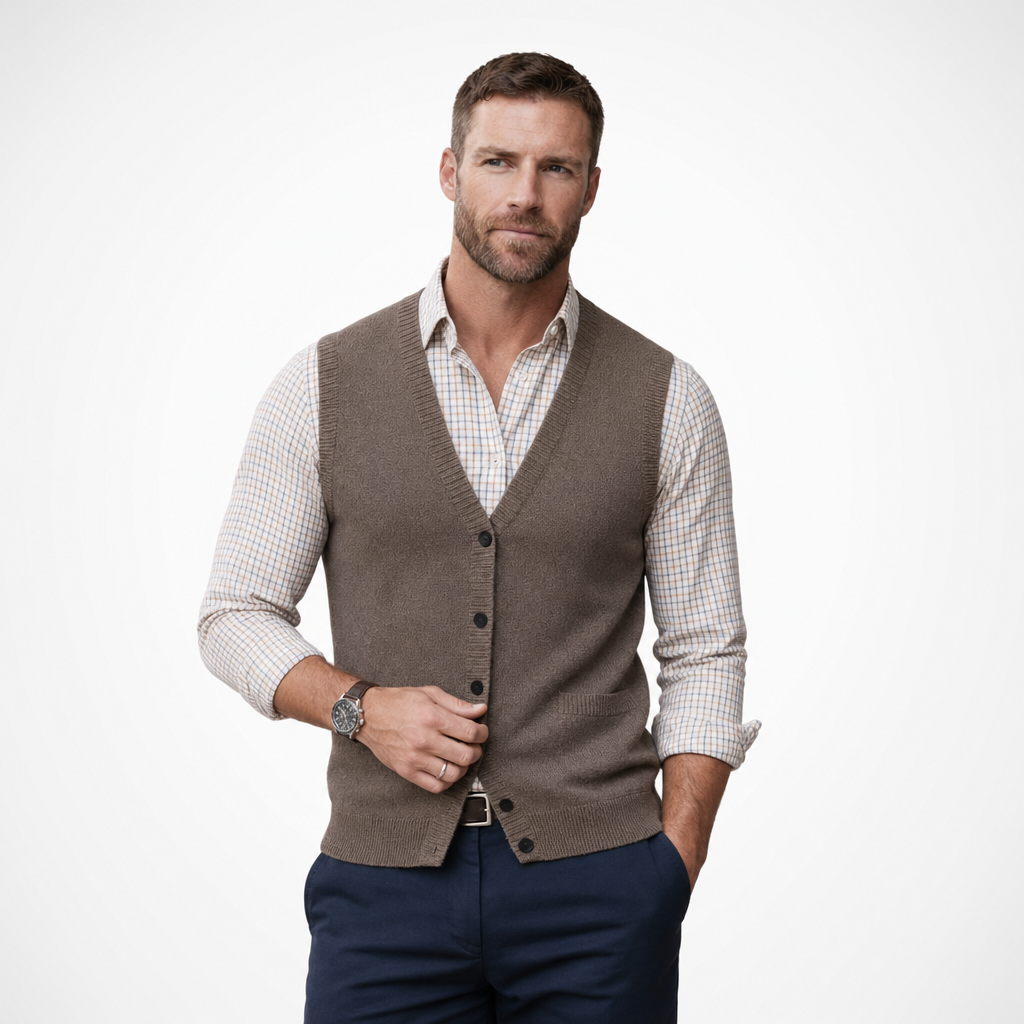 Navy Knit Waistcoat Vest Men's UK – Sleeveless Casual Layer with Pockets, Smart Casual & Weekend