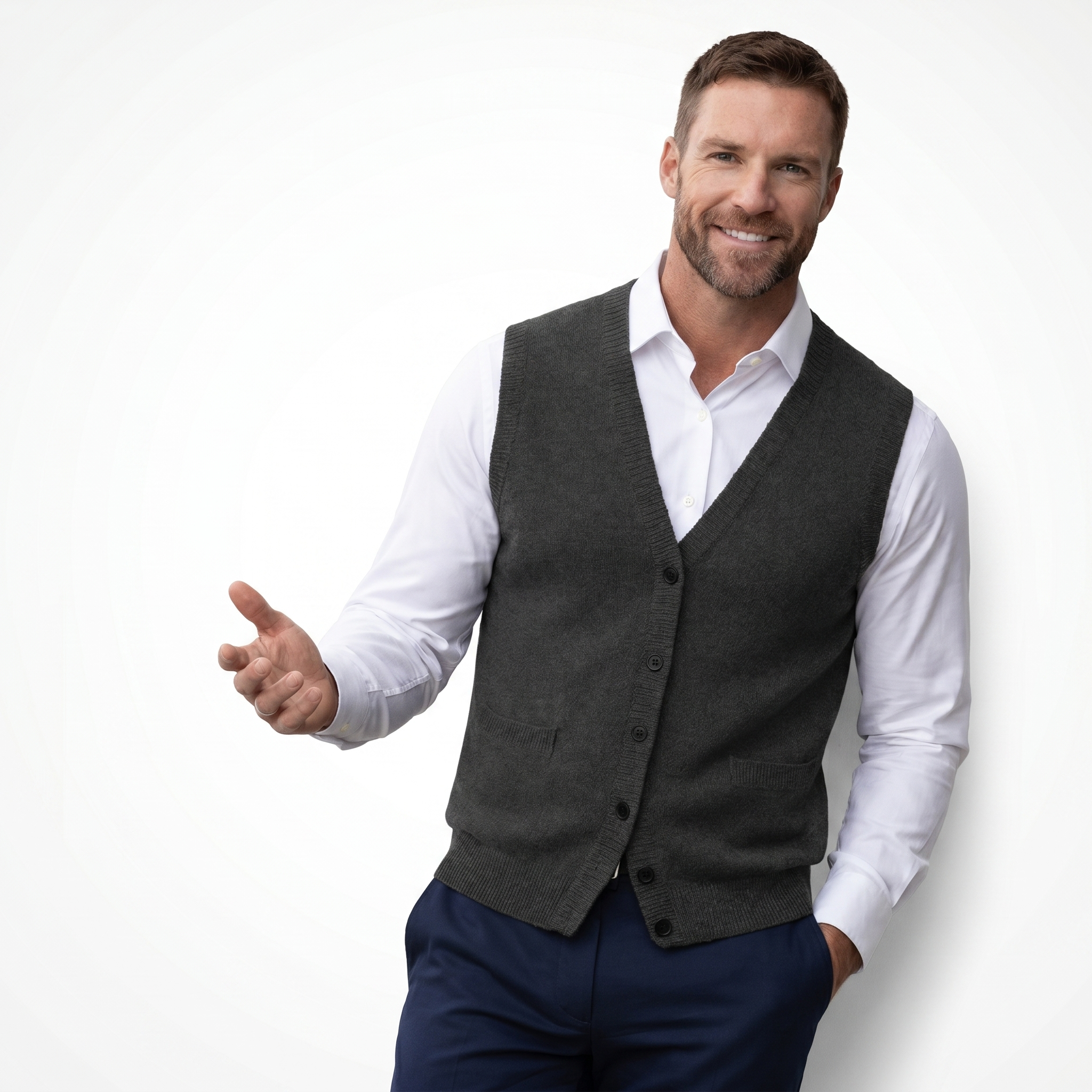 Navy Knit Waistcoat Vest Men's UK – Sleeveless Casual Layer with Pockets, Smart Casual & Weekend