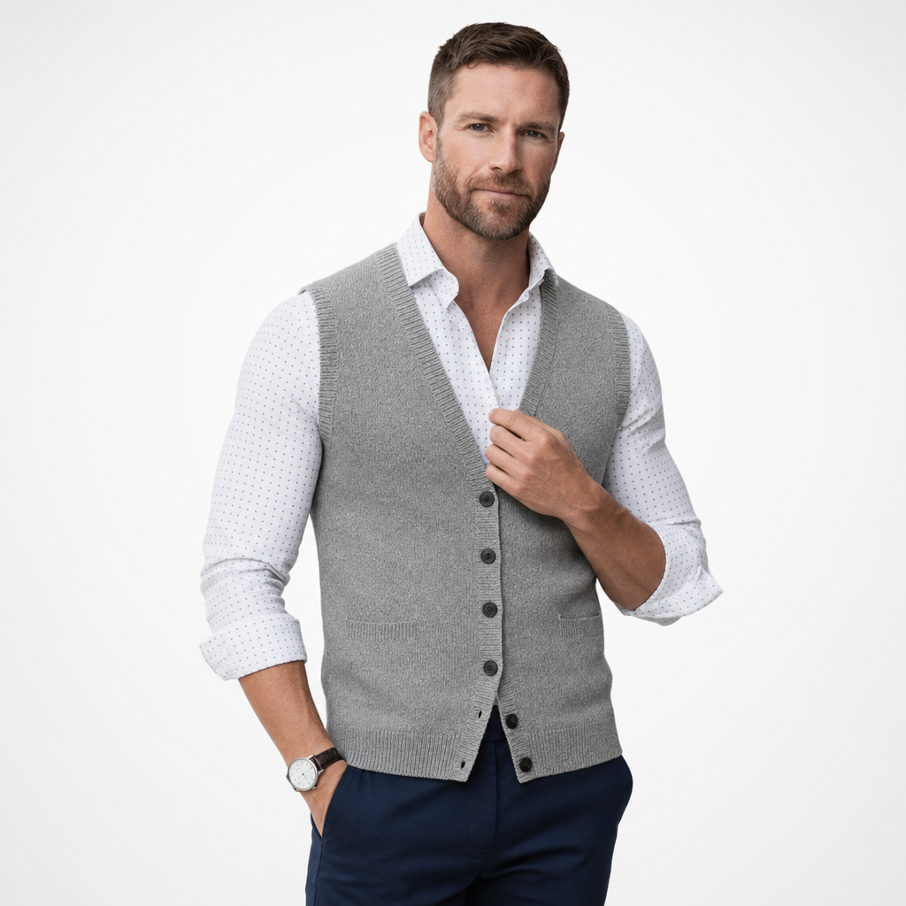 Navy Knit Waistcoat Vest Men's UK – Sleeveless Casual Layer with Pockets, Smart Casual & Weekend
