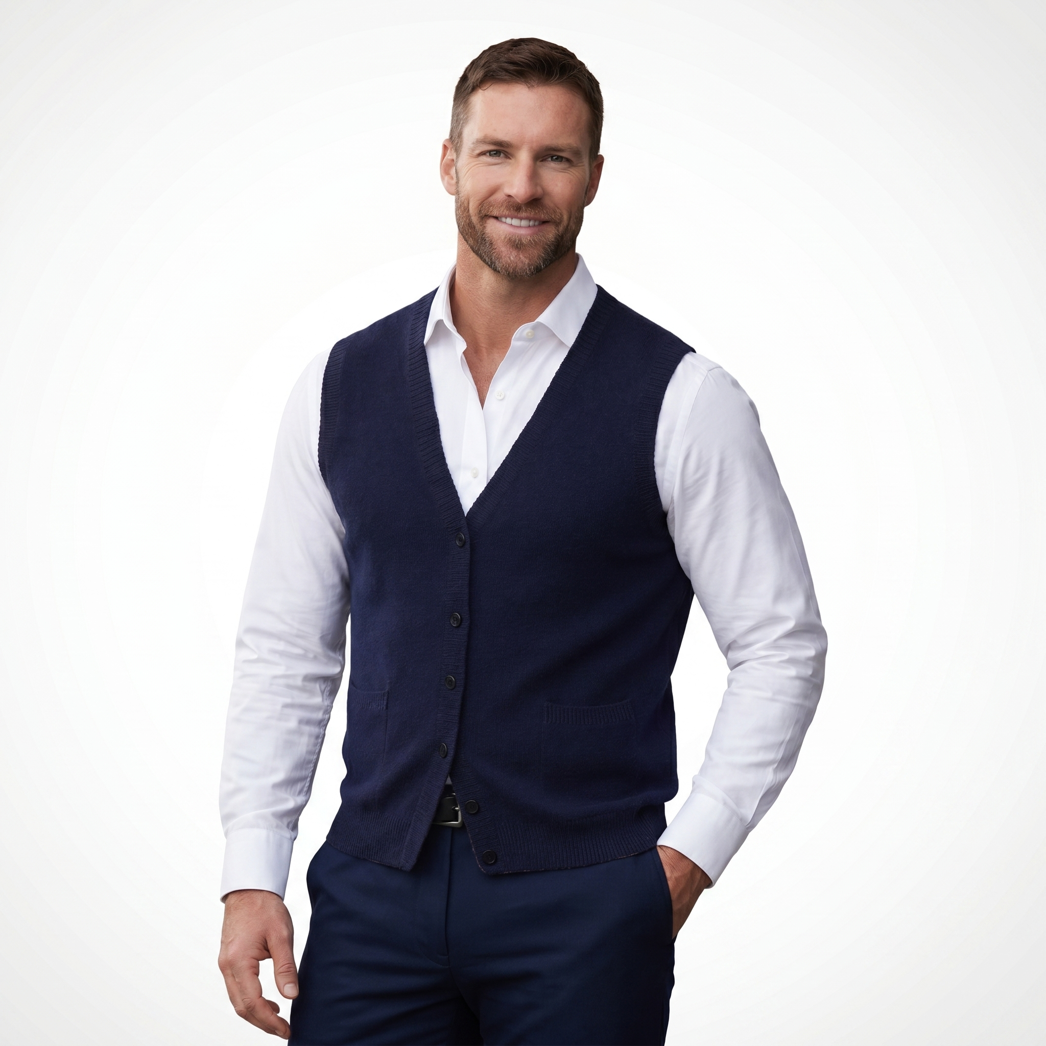 Navy Knit Waistcoat Vest Men's UK – Sleeveless Casual Layer with Pockets, Smart Casual & Weekend
