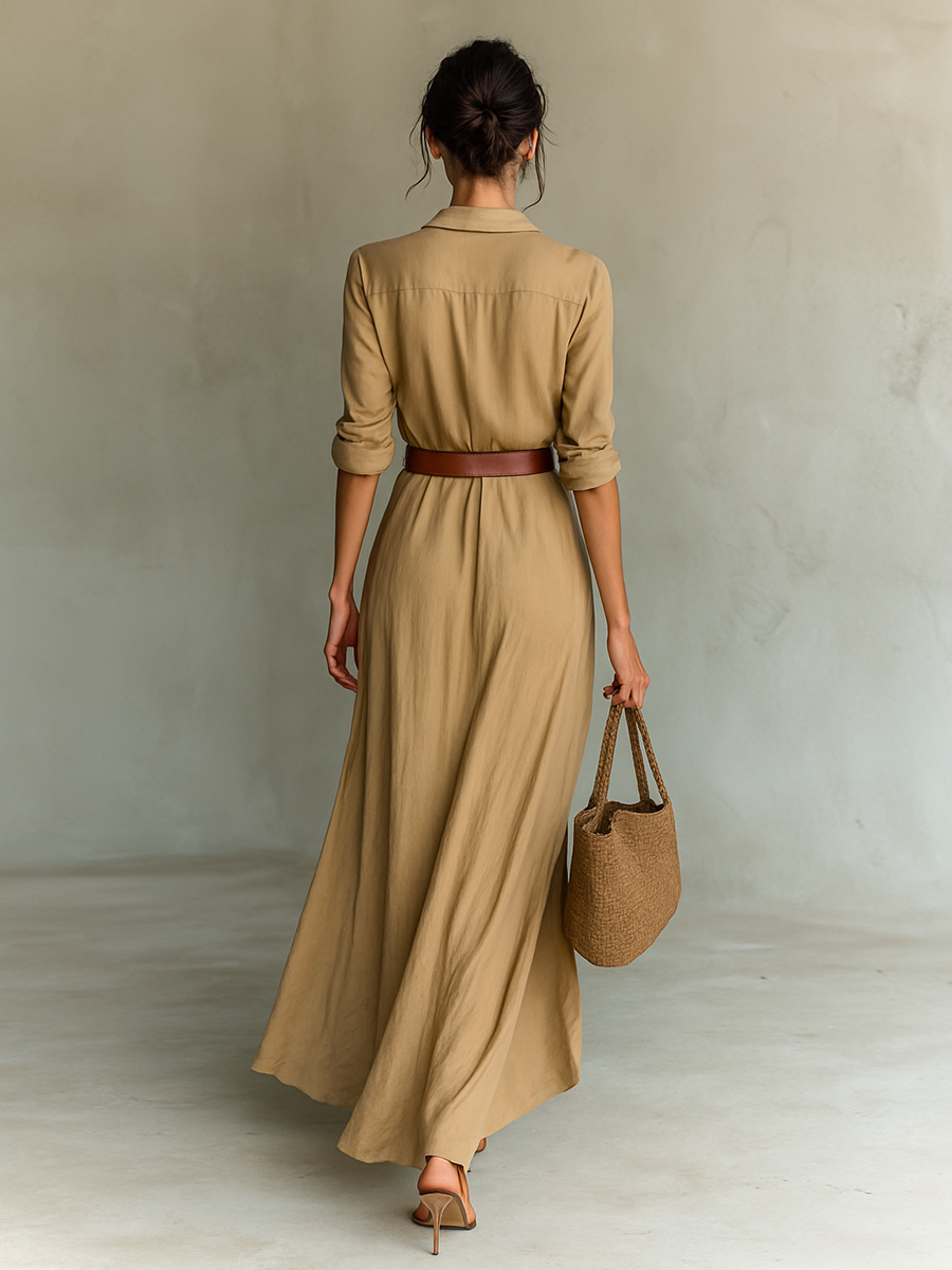 Navy Lapel Single Breasted Long Sleeve Belted Maxi Dress Women UK – Wedding Guest Garden Party Evening Gown
