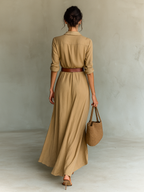 Navy Lapel Single Breasted Long Sleeve Belted Maxi Dress Women UK – Wedding Guest Garden Party Evening Gown