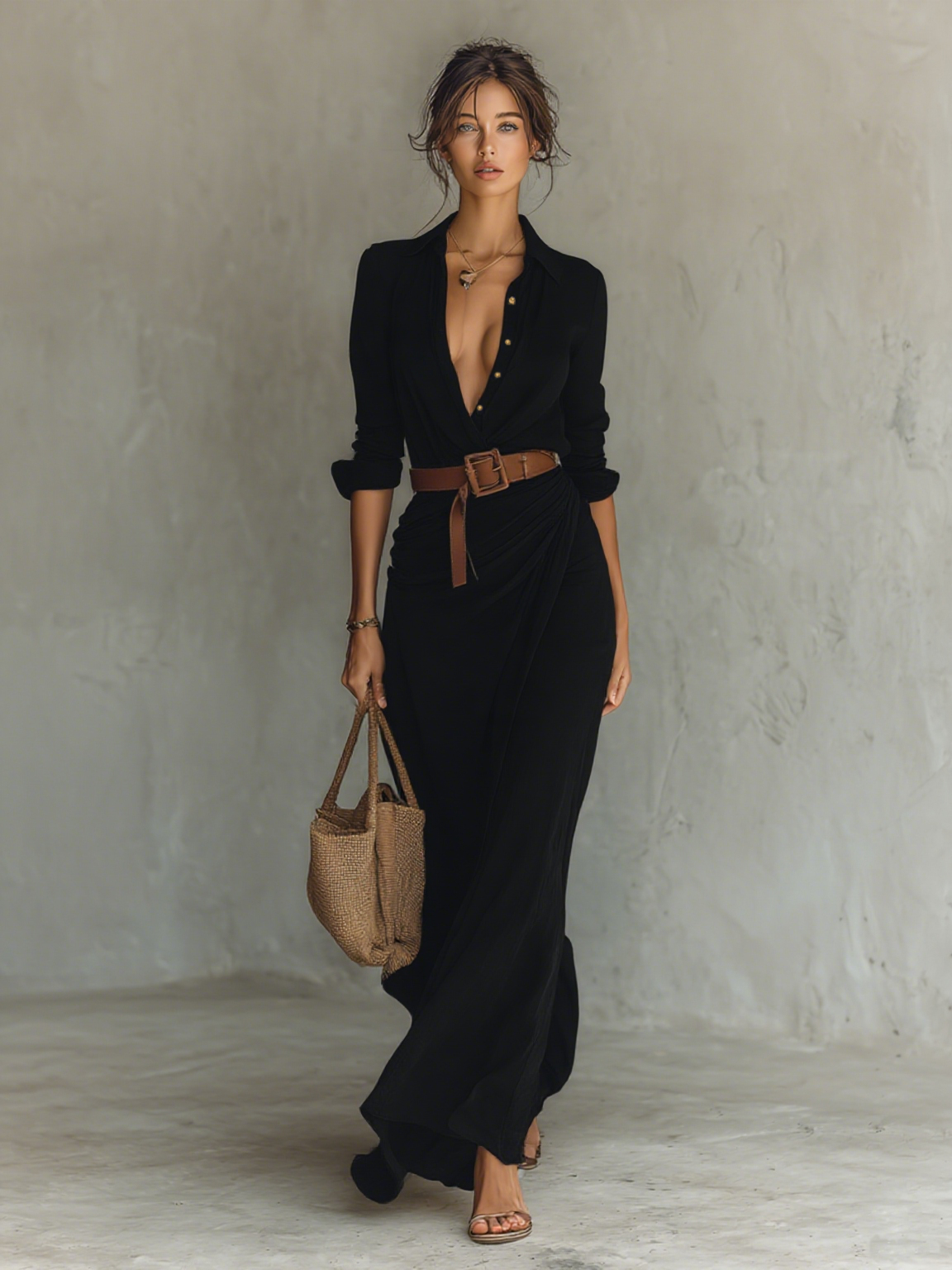 Navy Lapel Single Breasted Long Sleeve Belted Maxi Dress Women UK – Wedding Guest Garden Party Evening Gown