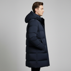 Navy Long Puffer Parka for Men - Insulated Winter Jacket with Hood - Warm Outerwear for Cold Weather