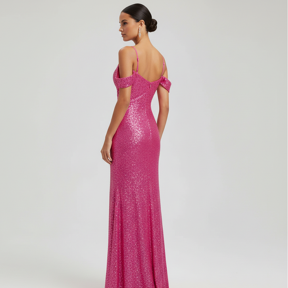 Off-Shoulder Sequined Maxi Dress for Formal Evening Events
