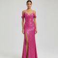 Off-Shoulder Sequined Maxi Dress for Formal Evening Events