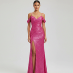 Off-Shoulder Sequined Maxi Dress for Formal Evening Events