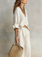 Off White Natural Linen Co-Ord Set Women UK – Relaxed Holiday Outfit, Summer Brunch