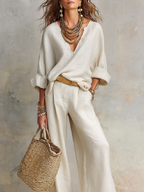 Off White Natural Linen Co-Ord Set Women UK – Relaxed Holiday Outfit, Summer Brunch