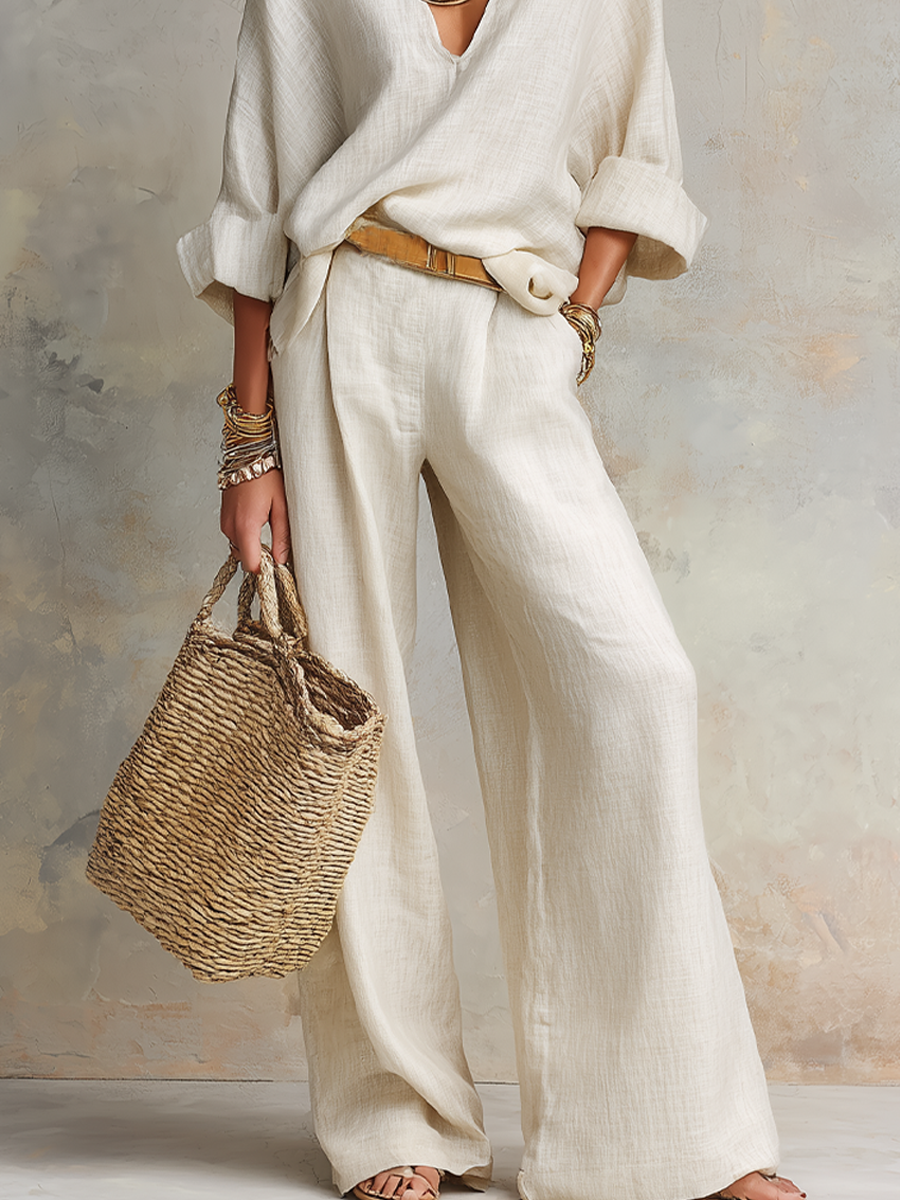 Off White Natural Linen Co-Ord Set Women UK – Relaxed Holiday Outfit, Summer Brunch