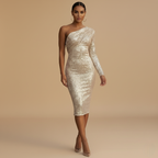One-Shoulder Black Sequined Evening Dress for Women - Formal Event Gown