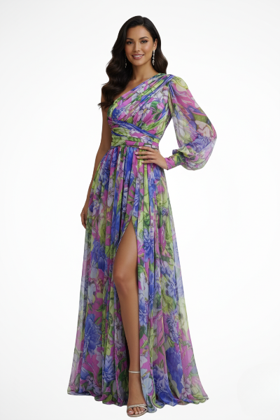 One Shoulder Flowy Maxi Dress | Women's Wedding Guest Dress | Elegant Event Wear