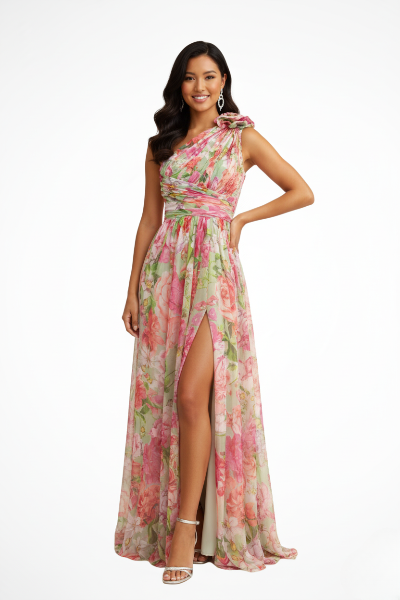 One Shoulder Flowy Maxi Dress | Women's Wedding Guest Dress | Elegant Event Wear