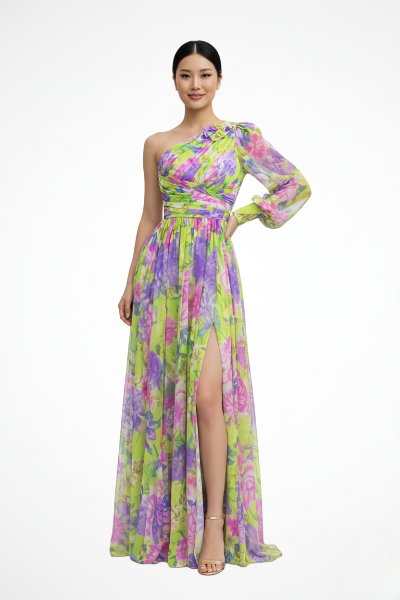 One Shoulder Flowy Maxi Dress | Women's Wedding Guest Dress | Elegant Event Wear