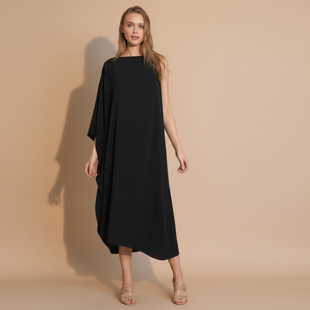 One-Sleeve Matte Crepe Dress for Women - Elegant Evening Cocktail Dress for Special Occasions