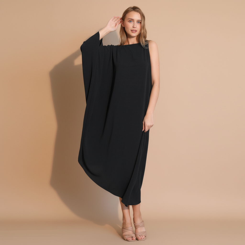 One-Sleeve Matte Crepe Dress for Women - Elegant Evening Cocktail Dress for Special Occasions