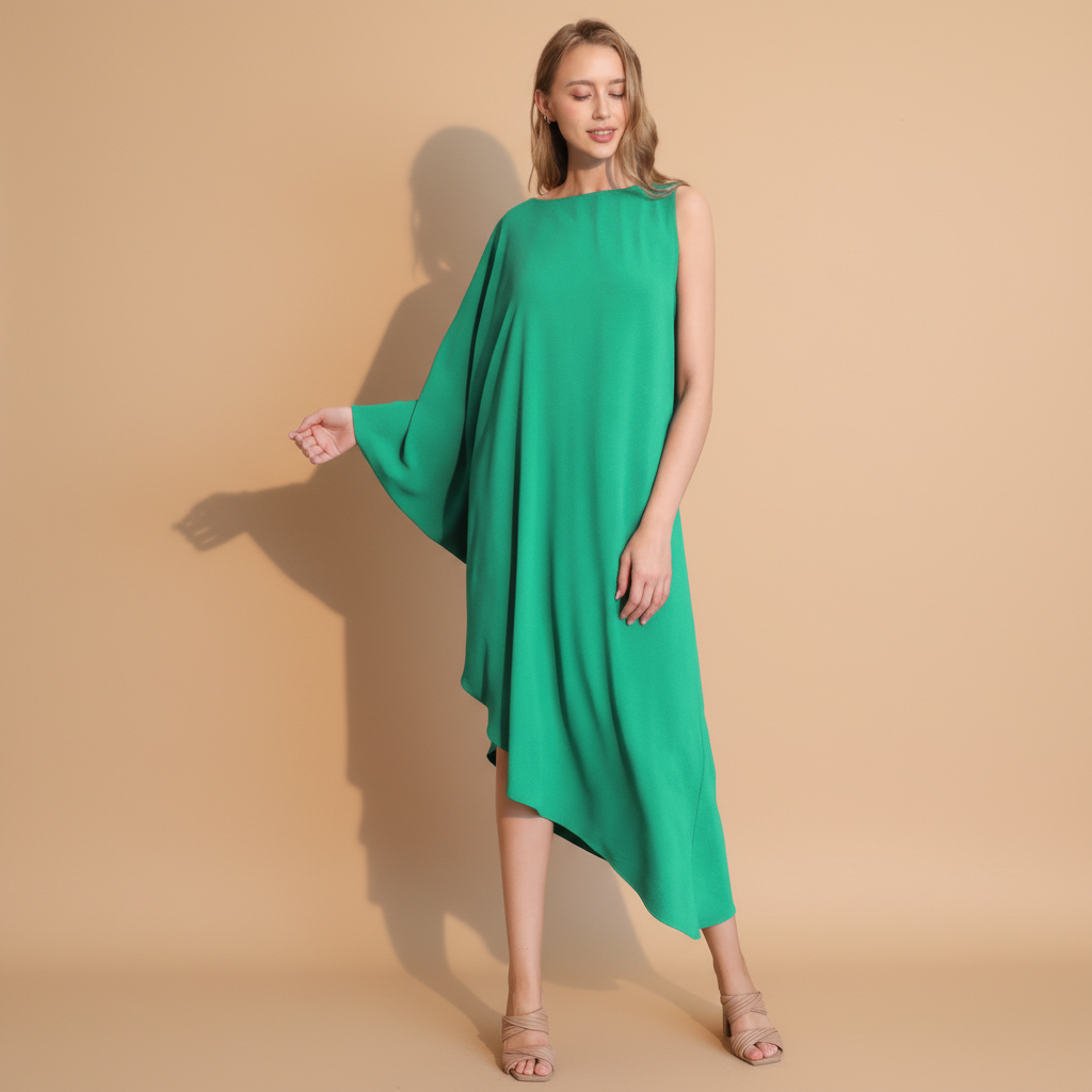 One-Sleeve Matte Crepe Dress for Women - Elegant Evening Cocktail Dress for Special Occasions