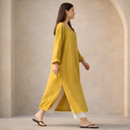 Oversized Maxi Dress in Cotton Linen with Long Sleeves for Casual Wear