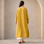 Oversized Maxi Dress in Cotton Linen with Long Sleeves for Casual Wear