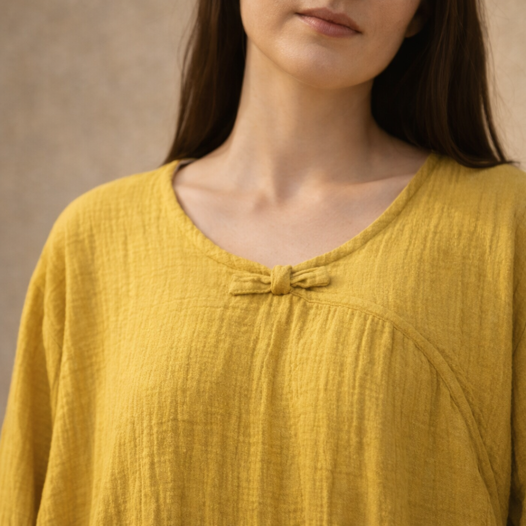Oversized Maxi Dress in Cotton Linen with Long Sleeves for Casual Wear