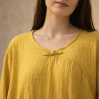 Oversized Maxi Dress in Cotton Linen with Long Sleeves for Casual Wear