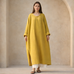 Oversized Maxi Dress in Cotton Linen with Long Sleeves for Casual Wear