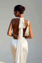 Pearl Maxi Dress for Wedding Guests - Elegant Chiffon Evening Gown