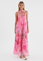 Pink Floral Maxi Dress - Lightweight Fabric - Summer Casual Wear