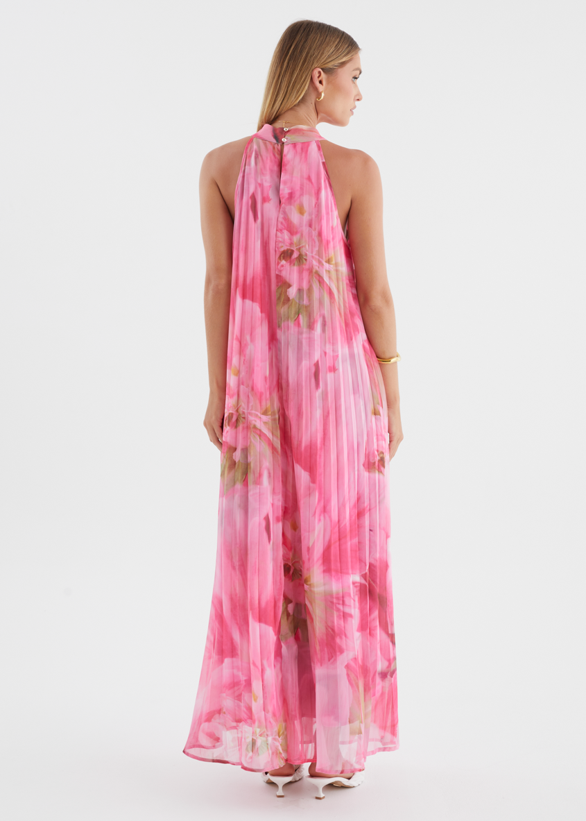 Pink Floral Maxi Dress - Lightweight Fabric - Summer Casual Wear