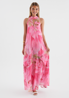 Pink Floral Maxi Dress - Lightweight Fabric - Summer Casual Wear