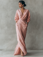 Pink Linen Blend Maxi Dress Women UK – Wedding Guest Garden Party Evening Gown, Cocktail Attire