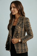 Plaid Check Double-Breasted Blazer for Women - Stylish Office Wear