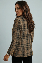 Plaid Check Double-Breasted Blazer for Women - Stylish Office Wear