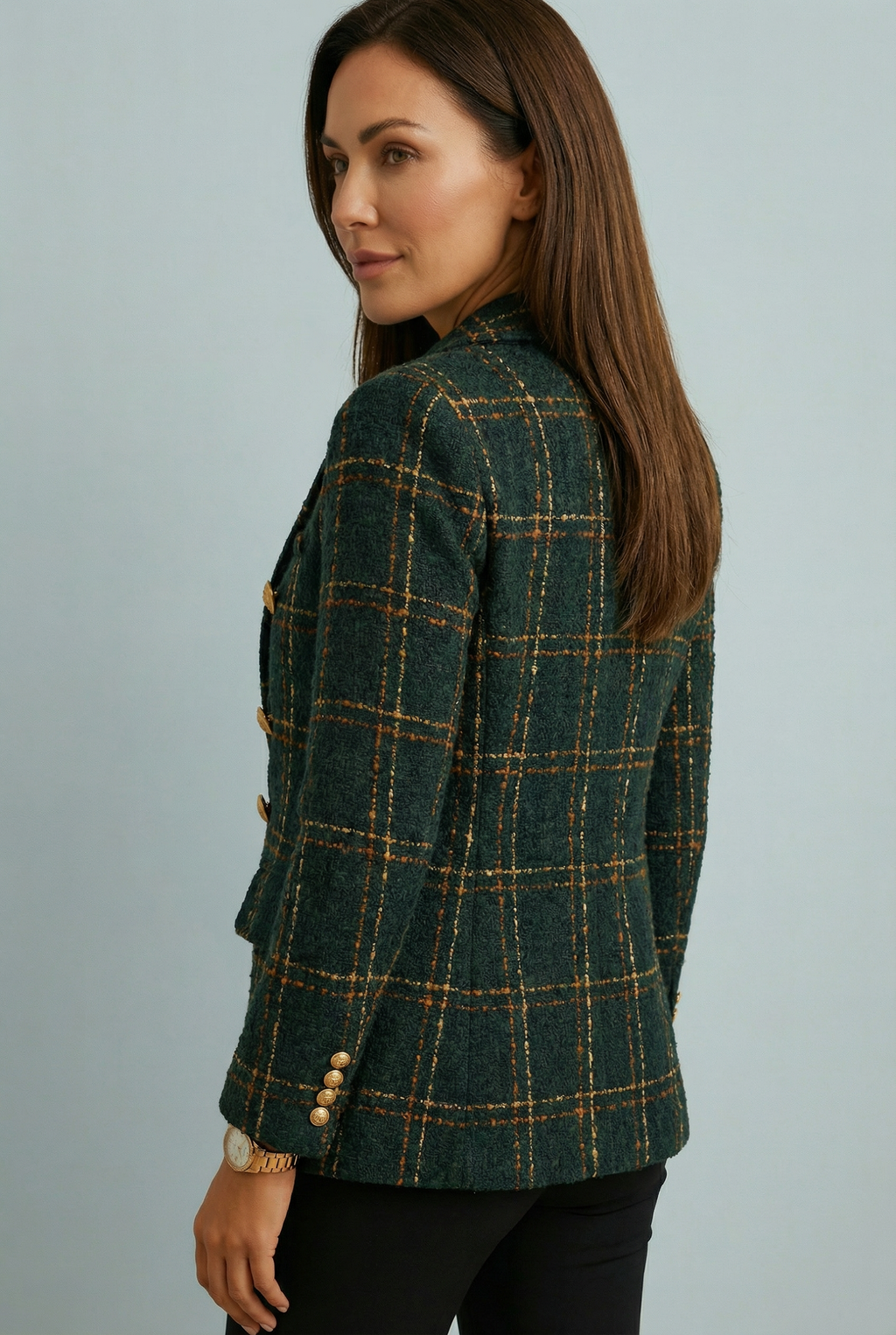 Plaid Check Double-Breasted Blazer for Women - Stylish Office Wear