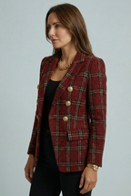 Plaid Check Double-Breasted Blazer for Women - Stylish Office Wear