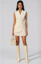 Pleated Blazer Dress in Soft Fabric - Elegant Office Wear for Women