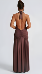 Plunge Maxi Dress in Velour Fabric for Evening Wear and Special Occasions