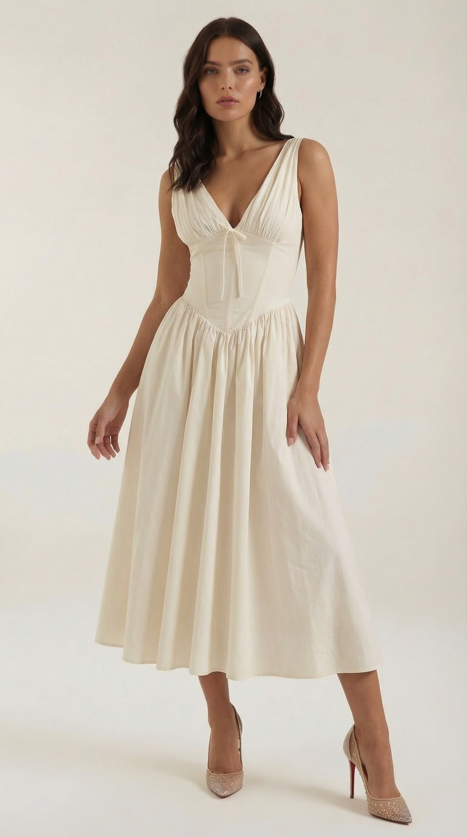 Plunge Midi Dress - Lightweight Fabric - Elegant Party Wear for Women - Perfect for Special Occasions