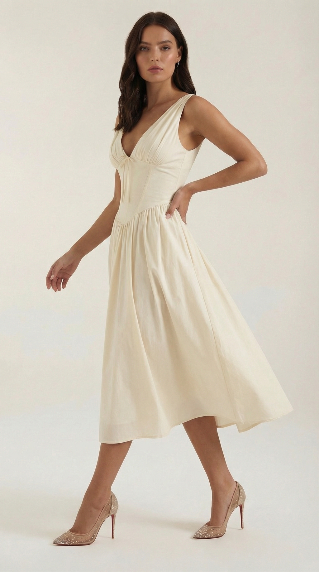Plunge Midi Dress - Lightweight Fabric - Elegant Party Wear for Women - Perfect for Special Occasions