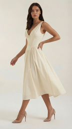 Plunge Midi Dress - Lightweight Fabric - Elegant Party Wear for Women - Perfect for Special Occasions