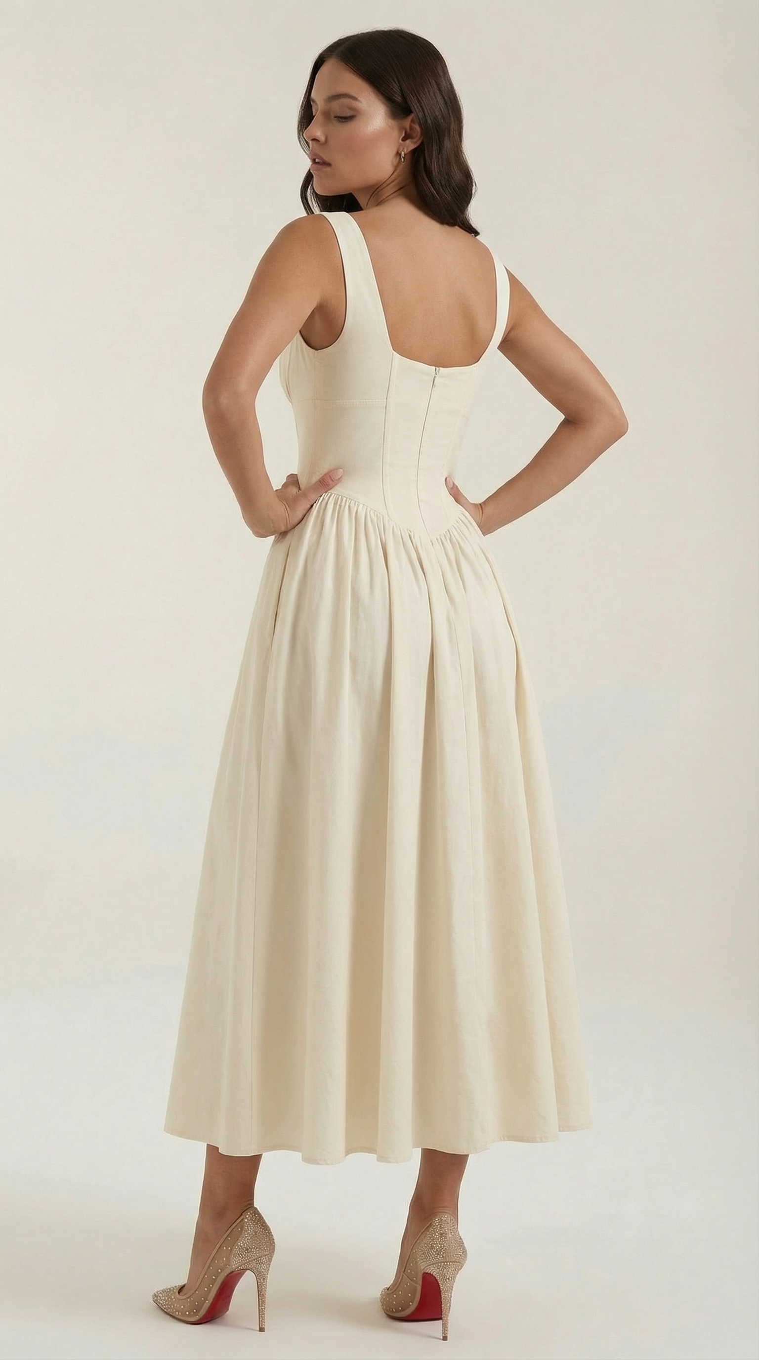 Plunge Midi Dress - Lightweight Fabric - Elegant Party Wear for Women - Perfect for Special Occasions